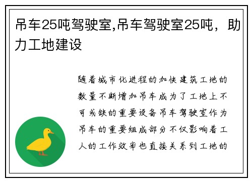 吊车25吨驾驶室,吊车驾驶室25吨,助力工地建设