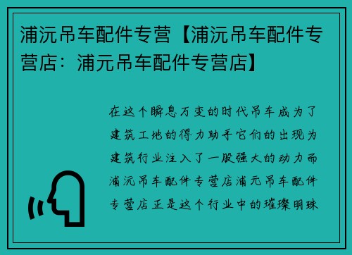 浦沅吊车配件专营【浦沅吊车配件专营店:浦元吊车配件专营店】